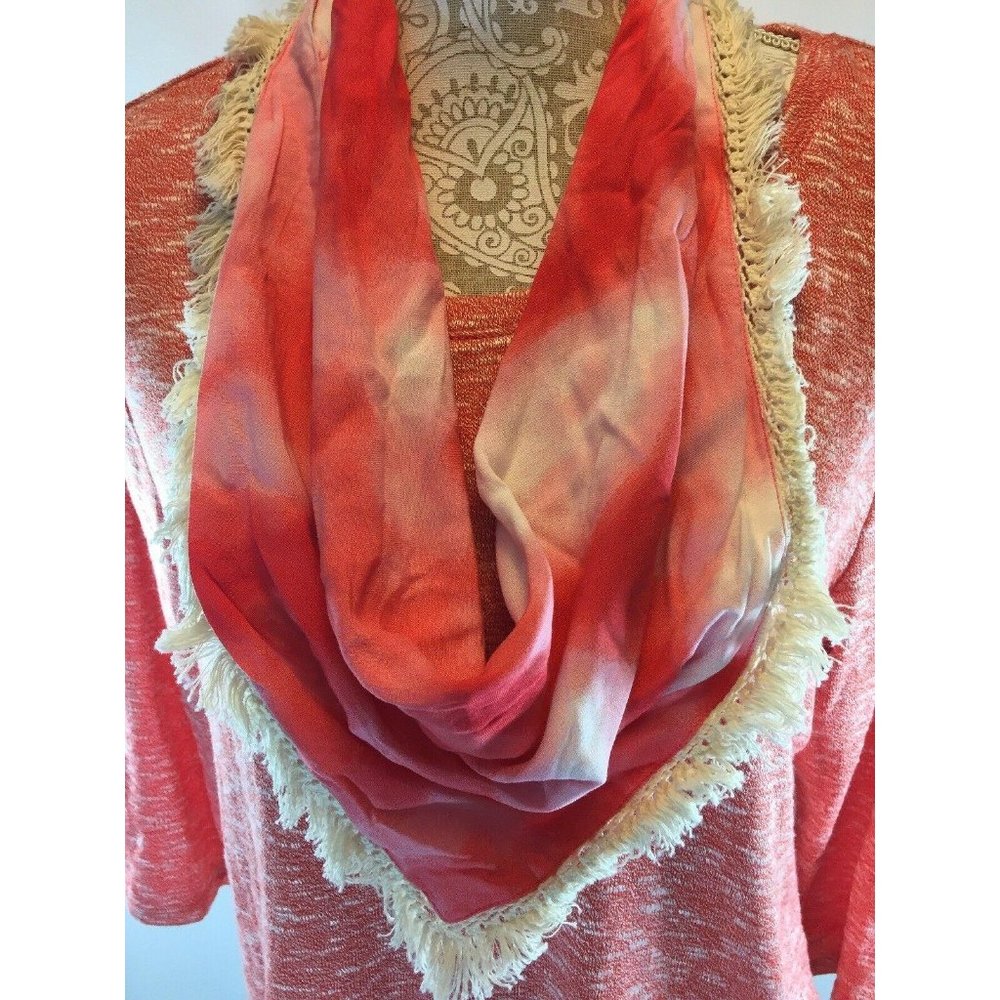 Style &‎ Co Sweater Womens L Orange Coral Art Affai